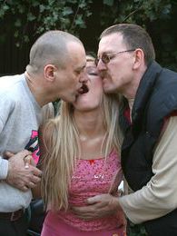 Chili Movies presents: Petite blonde teenie girl enjoying two old biker penises
