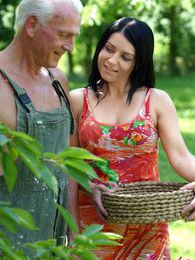 Chili Movies presents: Beautiful brunette babe enjoys a senior his stiffy cock