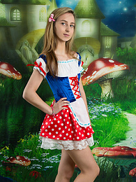 Chili Movies presents: Very hot blonde teen beauty in an adorable outfit slowly takes it off to reveal her nice and perky boobs