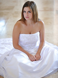 Chili Movies presents: Busty glamorous amateur Danielle models wedding gown indoors & by the pool