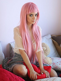 Chili Movies presents: Teen sweetheart with a long pink hair gets nude and flashes her gorgeous breasts and pussy