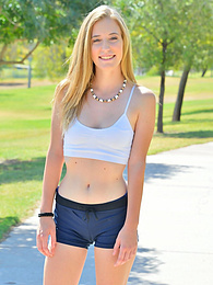 Chili Movies presents: Sporty blonde babe Dakota strips her clothes and flaunts her hot body outdoors