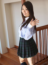 Chili Movies presents: Asian schoolgirl Tomoyo Hoshino strips to stockings and poses outdoors