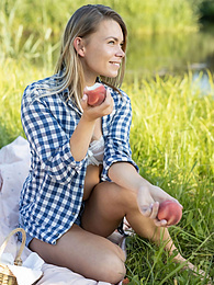Chili Movies presents: Skinny blonde Paulina gets naked on a blanket in a field of wheat